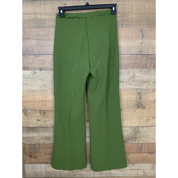 Vintage 1970s MOD Green Pull On Wide Leg Bell Trouser Polyester Pants Sz M - Picture 3 of 6